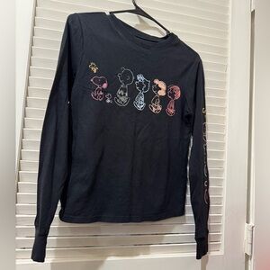 Peanuts Black Long Sleeve Tee with Colorful Characters